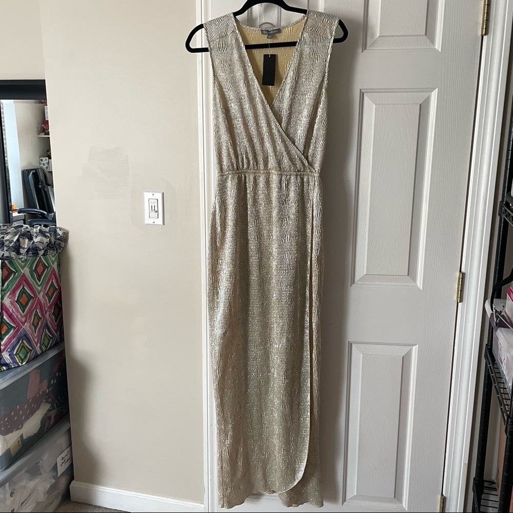 Gold lamé sleeveless maxi dress